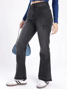 glitchez Women Slim Bootcut Fit High-Rise Mildly Distressed Light Fade Jeans