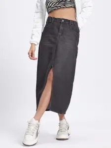 glitchez Slit Detail Denim Midi Skirt