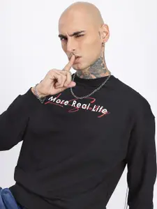 glitchez Typography Printed Cotton Terry Relaxed Fit Sweatshirt