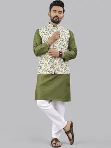Leipzig Fashion Woven Design Mandarin Collar Straight Kurta & Pyjamas With Nehru Jacket