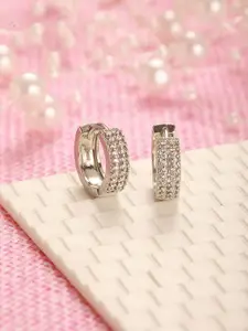 Jazz and Sizzle Rhodium-Plated  Cubic Zirconia Studded Circular Shaped Hoop Earrings