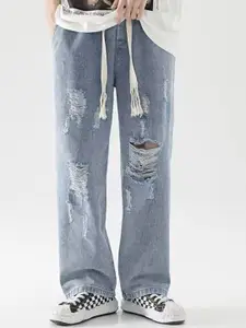 StyleCast x Revolte Men Regular Fit Mid-Rise Mildly Distressed Light Fade Jeans