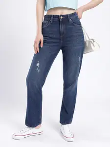 glitchez Women Straight Fit Low Distress Light Fade Jeans