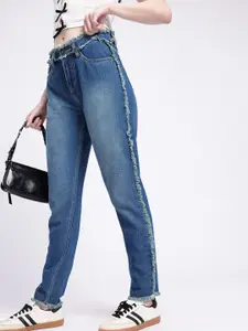 glitchez Women Mom Fit Frayed Jeans