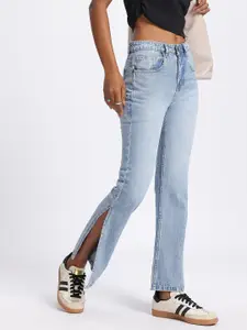 glitchez Women Slit Hem Straight Fit Jeans