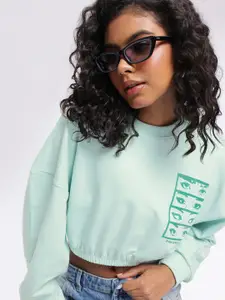 glitchez Printed Boxy Crop Sweatshirt