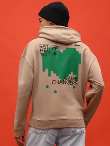 glitchez Graphics Drop-Shoulder Sleeves Oversized Hooded Sweatshirt