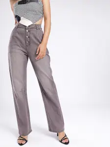 glitchez Women Straight Fit High-Rise Light Fade Pleated Jeans