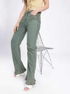 glitchez Women Frills Hem Straight Fit High-Rise Light Fade Jeans