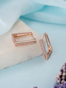 Jazz and Sizzle Rose Gold Plated American Diamond Studded Contemporary Hoop Earrings