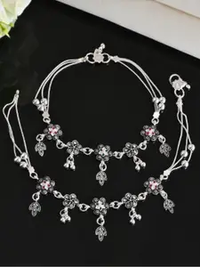 Sangria Silver-Plated Artificial Stones Anklet