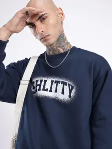 glitchez Typography Printed Oversized Fit Sweatshirt