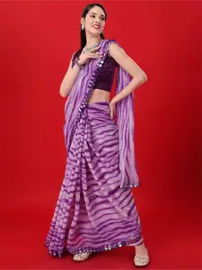 Anouk Tie and Dye Printed Mirror Work Poly Georgette Saree