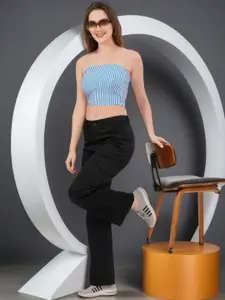 DressBerry Women Super Straight Fit High-Rise Stretchable Cargo Jeans