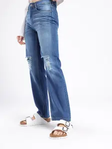 glitchez Women Distressed Straight Heavy Fade Jeans