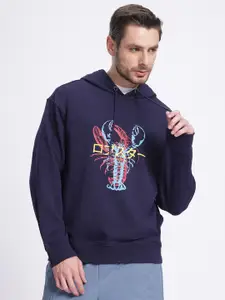 glitchez Graphics Drop-Shoulder Sleeves Relaxed Fit Fleece Hooded Sweatshirt