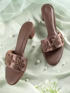 House of Pataudi Beads Embellished Floral Comfort Heels
