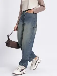 glitchez Women Mid-Rise Heavy Fade Pure Cotton Skater Fit Jeans