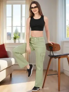 DressBerry Women Super Straight Fit High-Rise Cargo Styles Stretchable Jeans