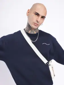 glitchez Solid Round Neck Oversized Sweatshirt