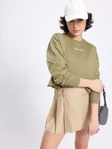 glitchez Printed Boxy Fit Crop Sweatshirt