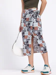 glitchez Pure Cotton Tie-Up Detail Midi Wrap Skirt with Side Slit