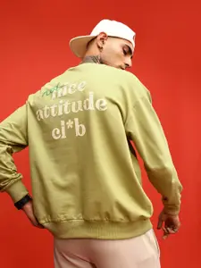 glitchez Typography Printed Cotton Terry Oversized Fit Sweatshirt