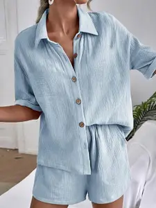 The Roadster Lifestyle Co Shirt Collar Neck Shirt & Shorts Co-Ords