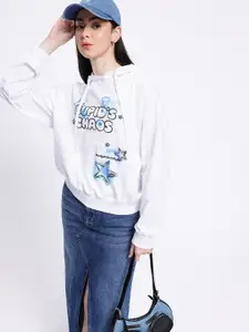 glitchez Printed Cotton Terry Hooded Oversized Sweatshirt