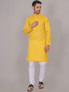 4u Fashion Geometric Woven Design Band Collar Straight Kurta With Trouser