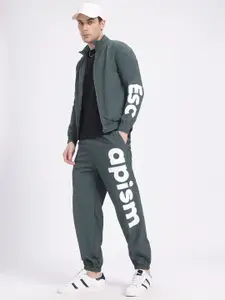 glitchez Typography Print Mock Collar Zip-Up Tracksuit