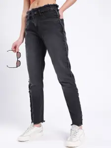 glitchez Women Mom Fit Frayed Light Fade Jeans