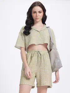 glitchez Print Crop Shirt With Shorts Co-Ord Set