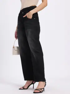 glitchez Women Asymmetric Closure Baggy Straight Jeans