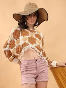 Kotty Self Design Batwing Sleeves Crop Top