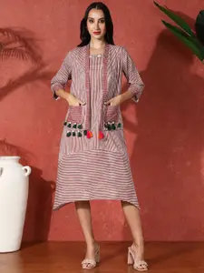 Sangria Striped Embroidered Pure Cotton EthnicDress