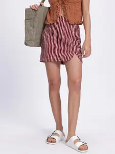 glitchez Slit Style Striped Mini Skirt