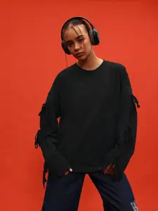 glitchez Slit Sleeves Terry Oversized Sweatshirt