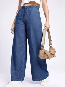 glitchez Women Pleated Detail Straight Palazzo Fit Jeans