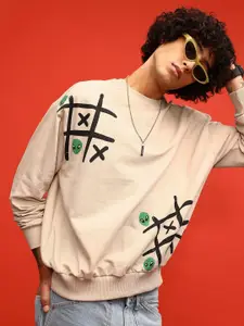 glitchez Graphic Printed Cotton Terry Oversized Fit Sweatshirt