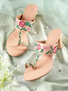 House of Pataudi Floral Embroidered Block Heels