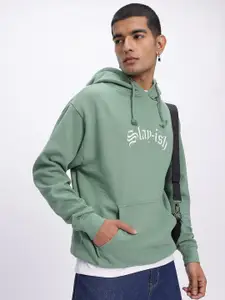 glitchez Comfort Casuals Typo Print Fleece Oversize Hooded Sweatshirt