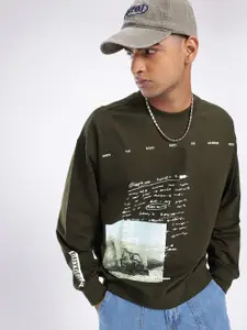 glitchez Cotton Terry Graphic Printed Oversized Sweatshirt