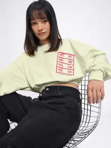 glitchez Printed Cotton Terry Boxy Fit Crop Pullover Sweatshirt