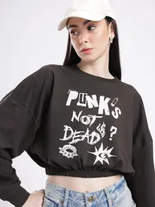 glitchez Typography Printed Oversized Boxy Fit Crop Sweatshirt