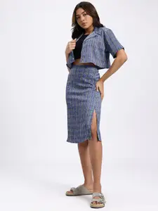 glitchez Timeless Tartans Cuban Collar Crop Shirt with A-Line Skirt