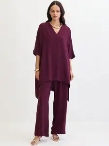 FEMMELLA Dyed V-Neck Top With Trousers Co-Ords