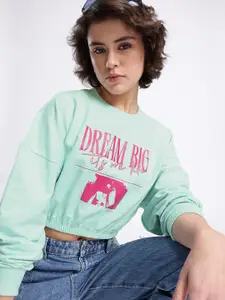 glitchez Typography Printed Oversized Boxy Fit Crop Sweatshirt