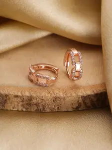 Jazz and Sizzle Rose Gold-Plated Crystals Studded Circular Shaped Hoop Earrings