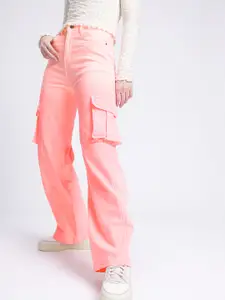 glitchez Women Straight Cargo Fit Stretchable Jeans